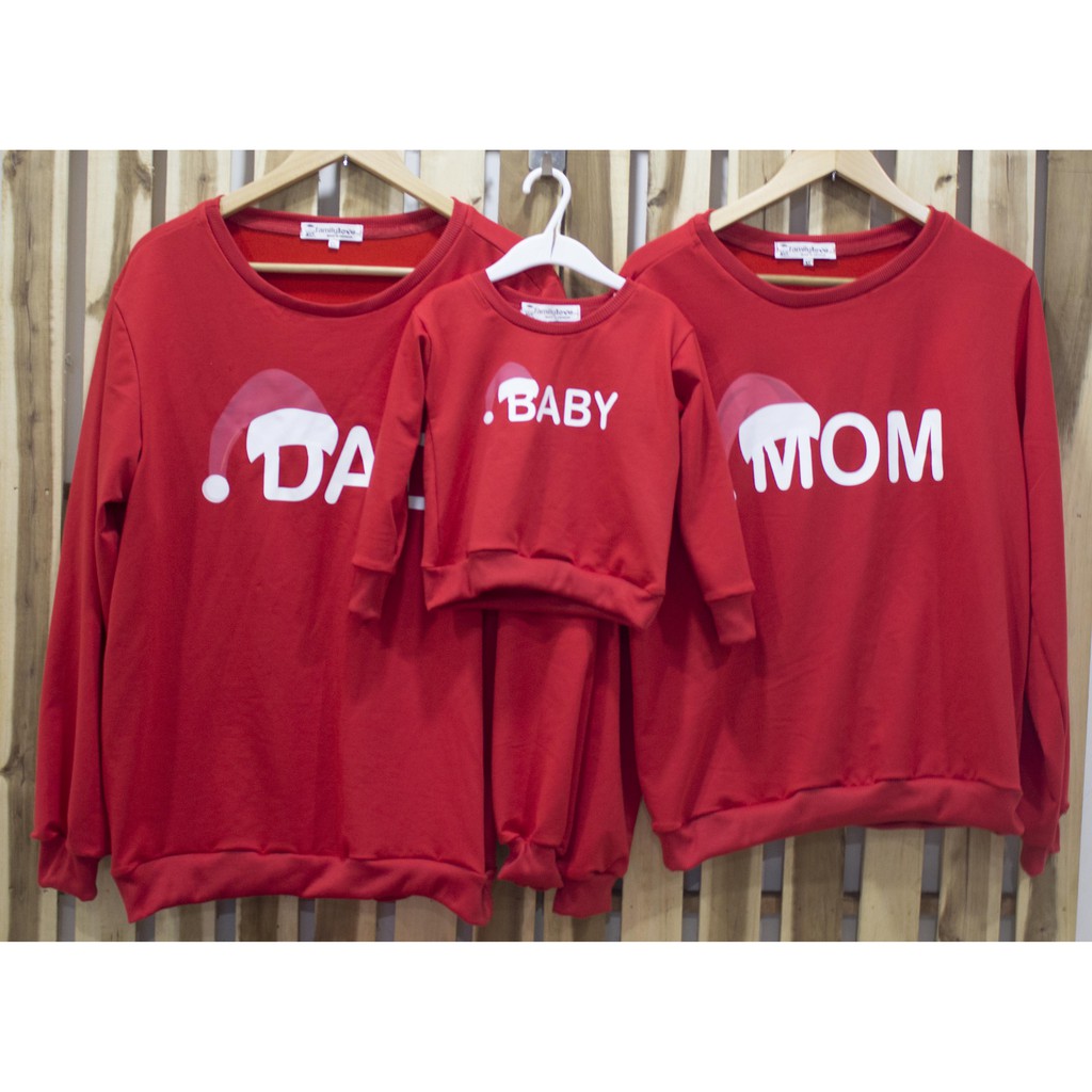 Áo Gia đình Dài Tay Familylove - Mẫu Áo Gia đình Sweater Dài Tay Nón Noel Dad Mom Baby Chất Nỉ Da Cá Cotton 100%