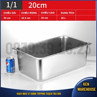 Khay đựng topping thạch trà sữa buffet inox 304 east gn 1/1 530x325mm cao 2cm/4cm/6.5cm/10cm/15cm/20cm - kenwarehouse