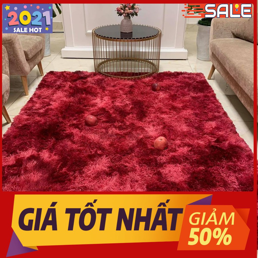 Thanh lý gấp thảm lông loang trải sàn 1m6 màu đỏ