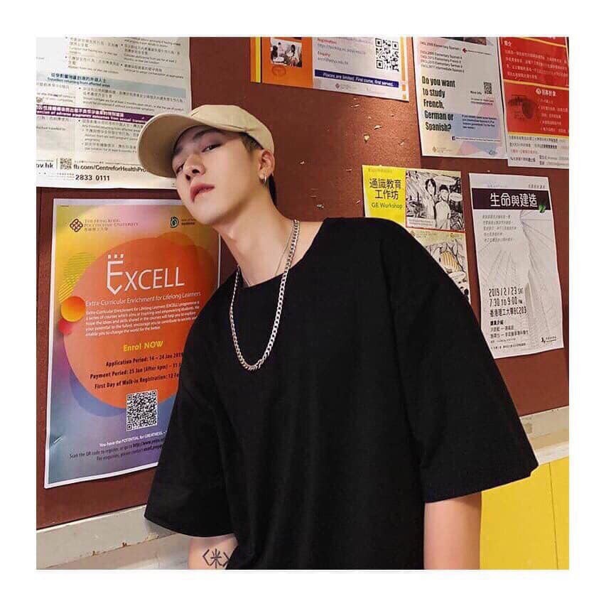 áo thun tay lỡ màu đen FOME RỘNG có chọn size, chất thun xịn 1aak8