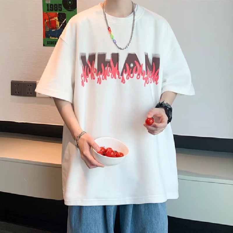 Áo Thun Tay Ngắn Cổ Tròn Dáng Rộng In Chữ Thời Trang Mùa Hè Phong Cách Nhật Bản Cho Nam Giới [M-8XL]