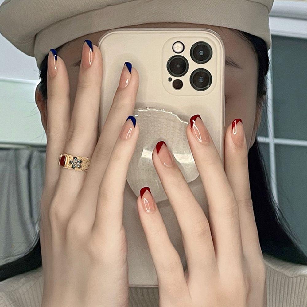 Hộp 24 Móng Tay Giả Ngắn / Tròn / Vuông Có Thể Tháo Rời MIHAN1