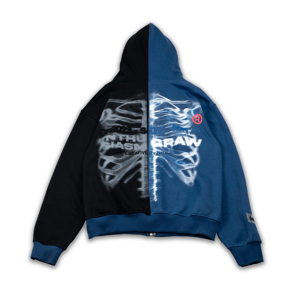 Áo Hoodie Zip Bone Graw Nỉ Bông 2 Màu 2 Form / Black Blue