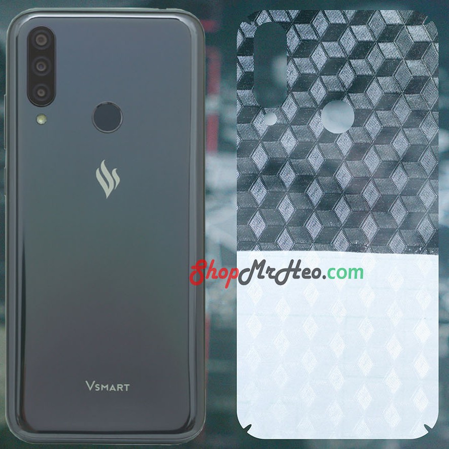 Skin Dán Mặt Sau Lưng Vân 3D Vsmart Joy 3 - Star 3 - Star 4 - Carbon, Hình hộp, Nhám, Vân Da