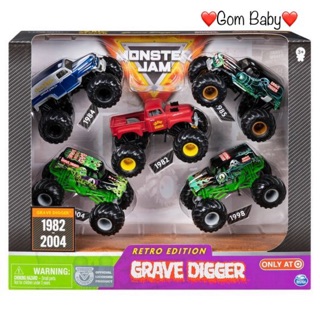 Set 5 Xe Mô Hình Monster Jam Grave Digger tỷ lệ 1:64 Full Hộp