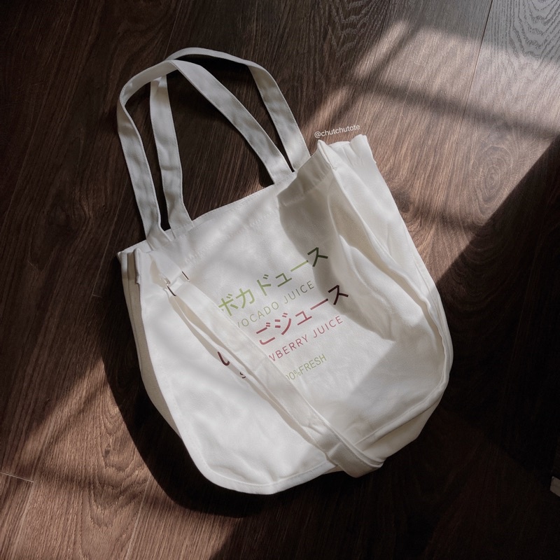 T285/ Túi vải tote Nhật Bản dễ thương Strawberry đi kèm dây đeo chéo