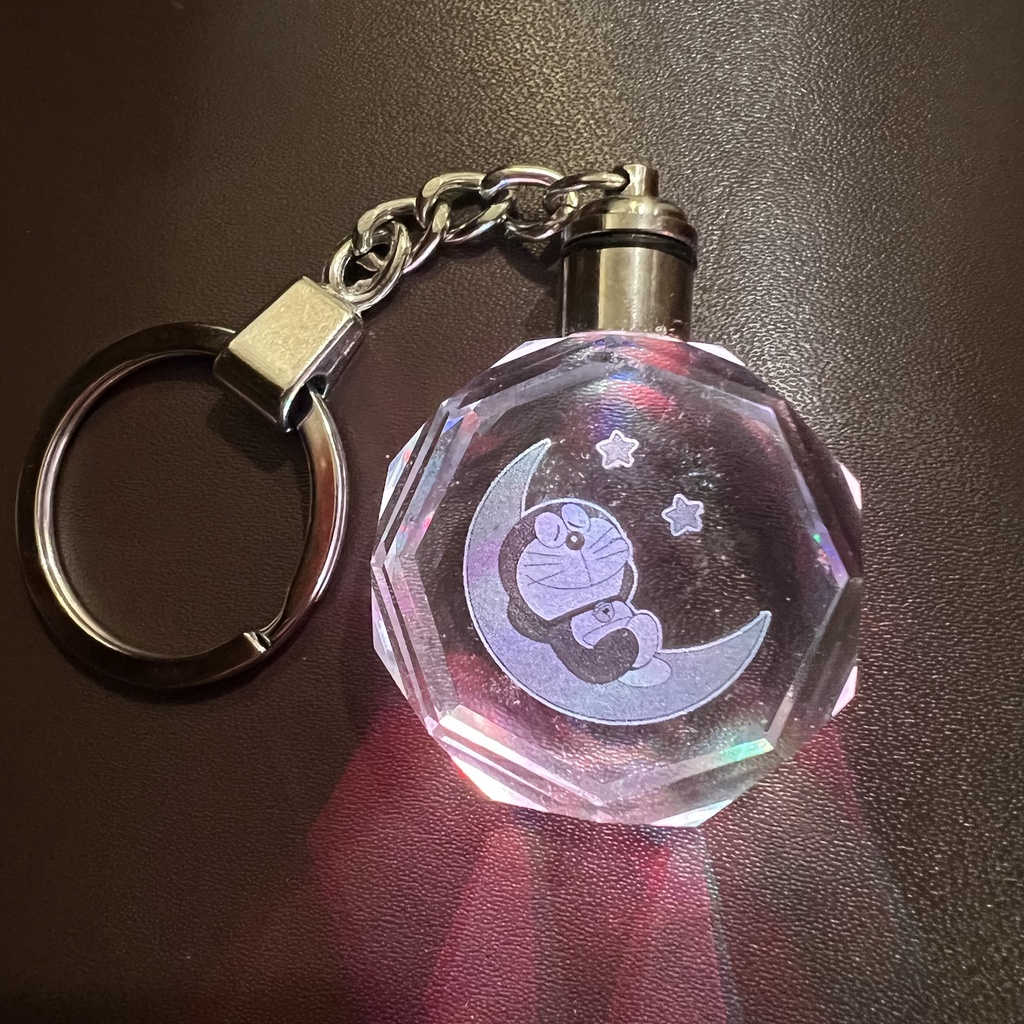Móc khóa đèn LED DORAEMON Ngủ Ngon Mặt Trăng phát sáng thủy tinh pha lê anime chibi quà tặng xinh xắn dễ thương