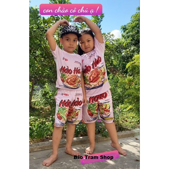 Đồ bộ thun áo nam nữ mì tôm hảo hảo hồng thể thao ngắn tay | BigBuy360 - bigbuy360.vn