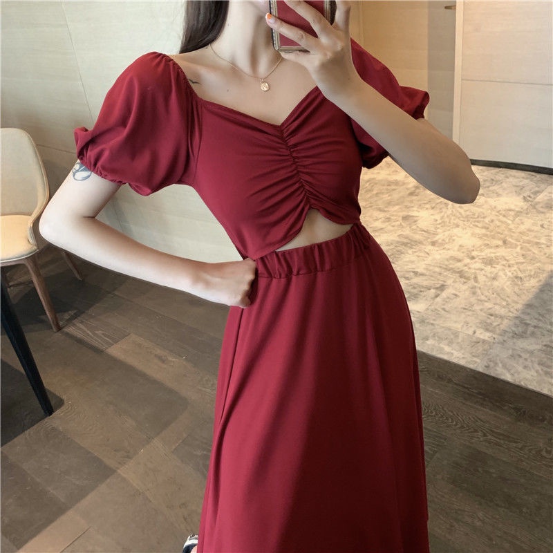 Đầm Giả Hai Mảnh Eo Cao Dáng Chữ A Hở Rốn Phong Cách Hong Kong Cổ Điển Thời Trang Cho Nữ