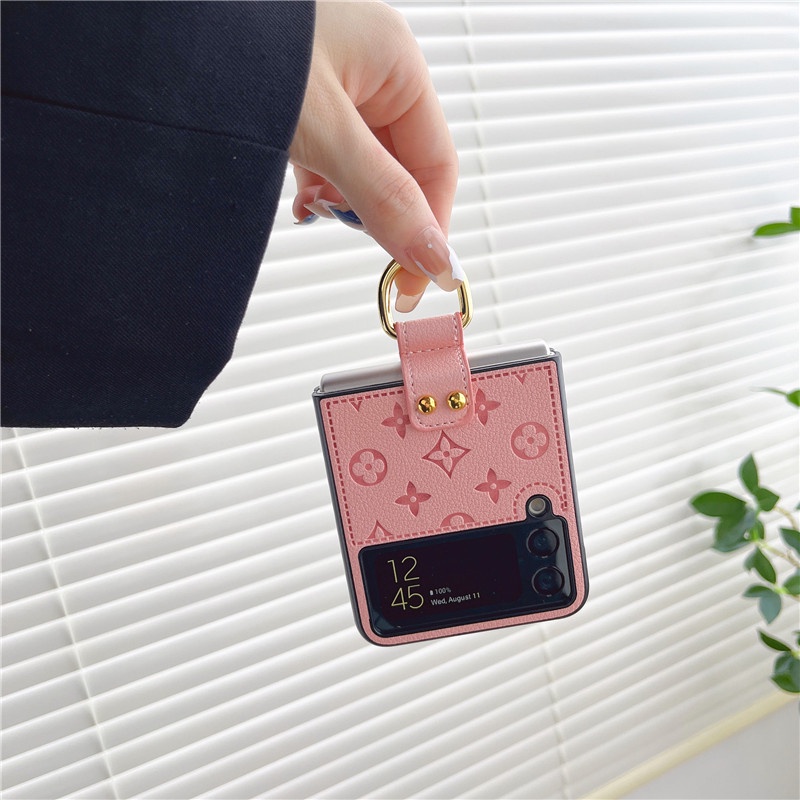 Sang Trọng Bao Da Điện Thoại pu Dạng Gập Tích Hợp Vòng Đỡ Cho samsung galaxy z flip 5 4 1 2 3 samsung galaxy z flip 4