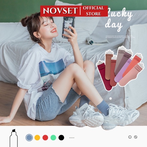 Tất vớ nữ nam cao cổ dài Nhún dễ thương hàn quốc đẹp  [ TẤT NHÚN TRƠN ] [ MÃ A802 ]