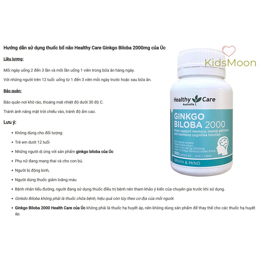 Bổ não Healthy Care Ginkgo Biloba 2000mg 100 viên Úc | BigBuy360 - bigbuy360.vn