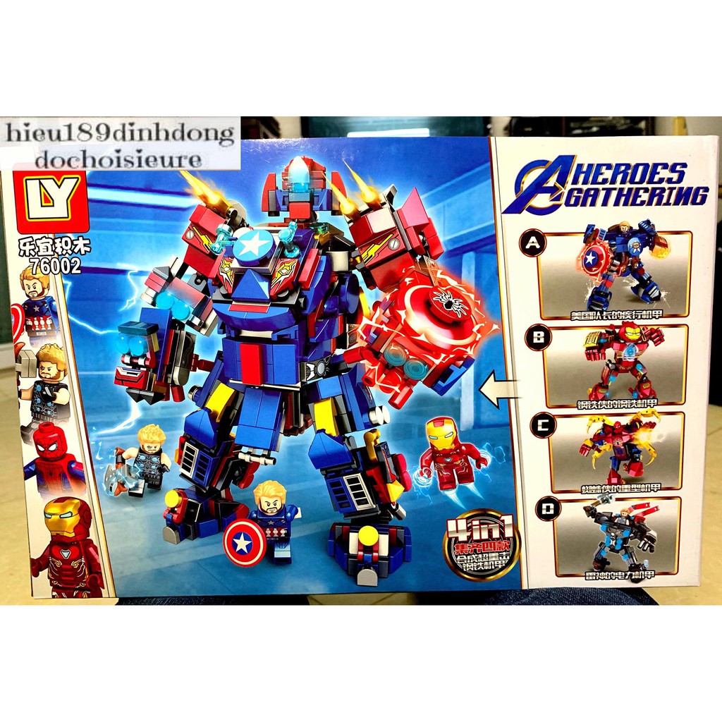 Lắp ráp xếp hình Lego siêu anh hùng 76002 : Người máy robot hợp thể người sắt người nhện captain (Khách chat chọn mẫu)