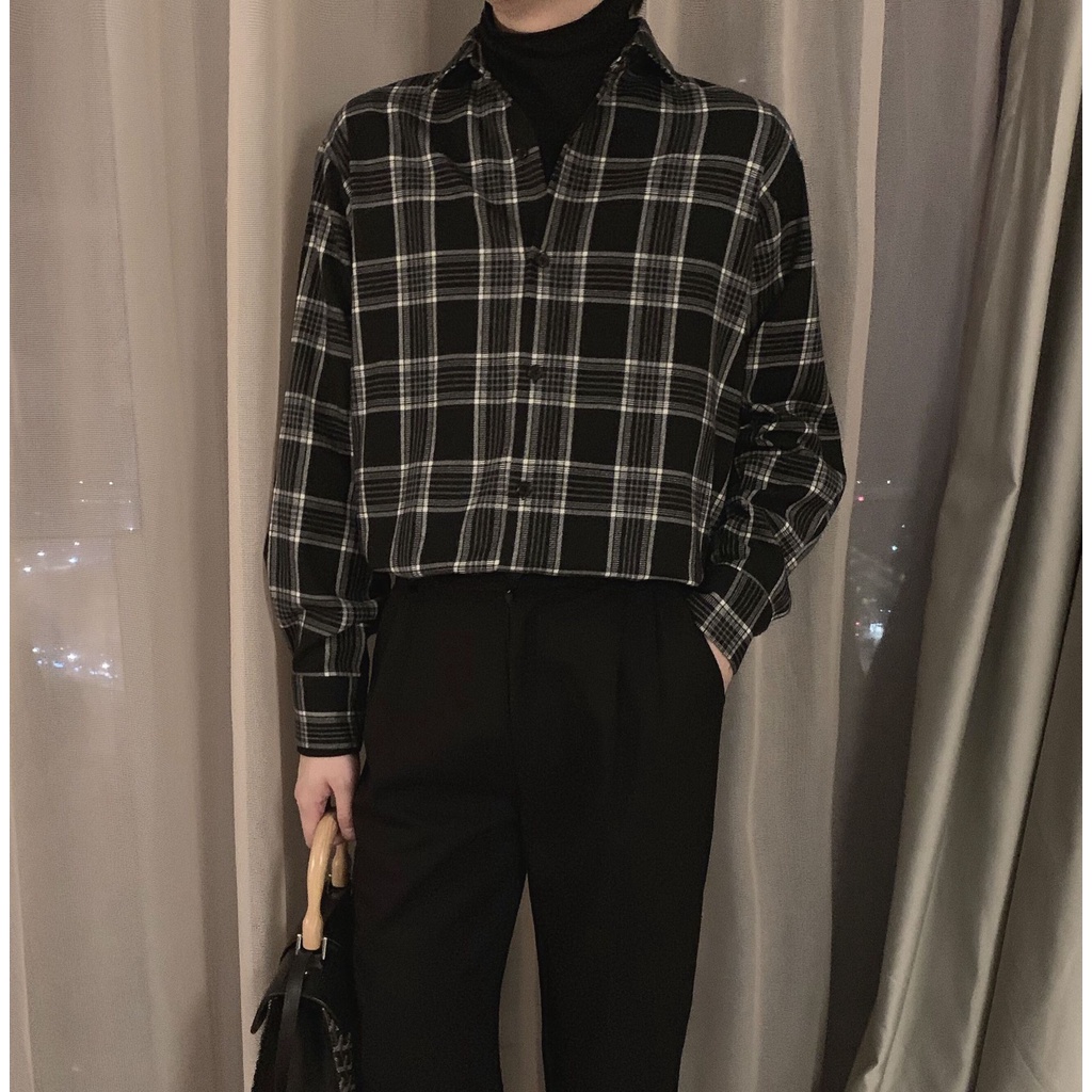 Áo Sơ Mi Ca Rô Dài Tay Phong Cách Hàn Quốc Dành Cho Nam Size M-2Xl