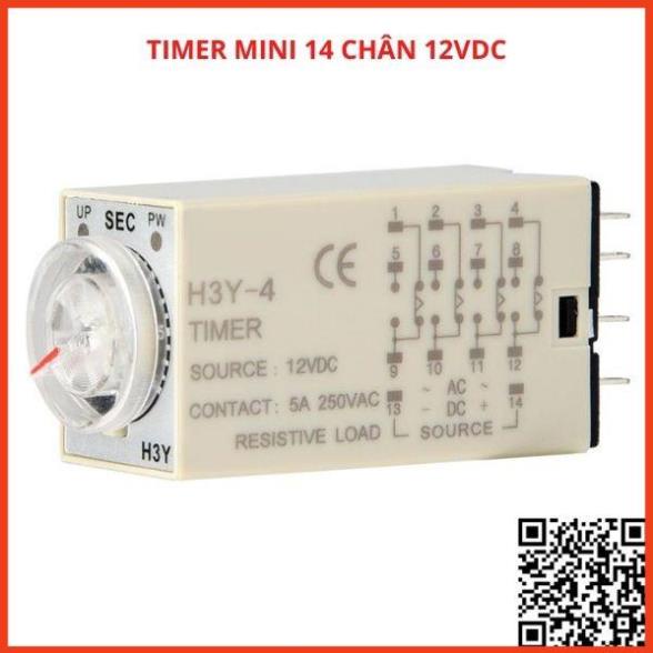 Timer mini hẹn giờ H3Y-4 điện áp 12VDC, relay đếm thời gian, công tắc tự động 14 chân tặng kèm chân đế PYF14