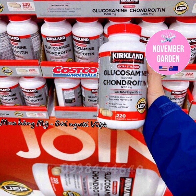 Air New Date🇺🇸Viên uống bổ trợ xương khớp Kirkland Glucosamine Chondroitin 220 viên Air Mỹ Date Mới