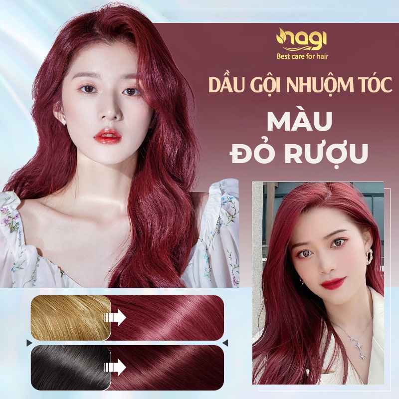 Dầu gội nhuộm tóc thảo dược màu Đỏ Rươu Nagi Liqueur Red 08 chiết xuất từ thiên chiên chai 400ml