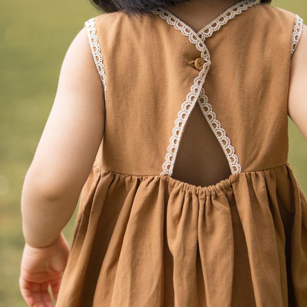 Đầm sát nách BEAR LEADER AX2288 vải cotton thêu hình gấu phong cách mùa hè thời trang cho bé gái