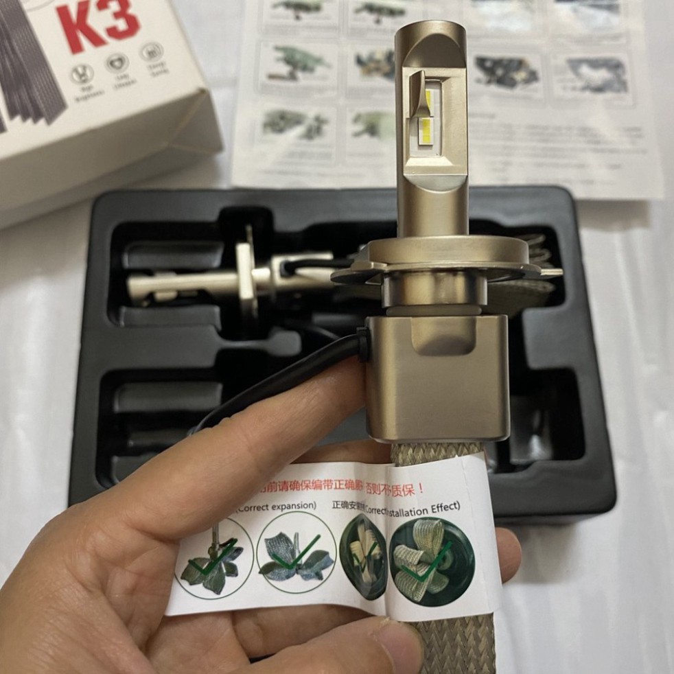 Đèn pha led K3 chân H4 lắp xe máy, oto siêu sáng 38w- giá 1 bóng