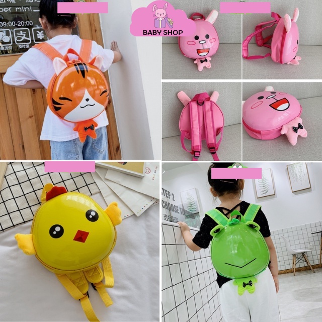 Balo hình thú nắp nhựa chống va đập, cặp đi học bé trai gái mầm non, balo trứng hoạt hình Baby shop