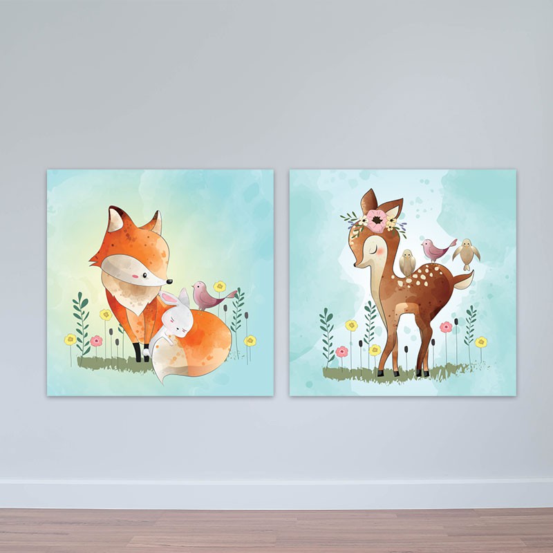 Bộ 2 tranh cho trẻ em “Bambi và các bạn” | Tranh phòng em bé W3385