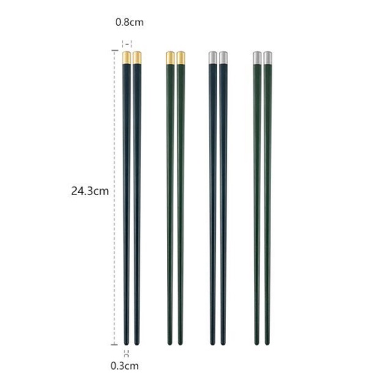 Bộ 5 đôi đũa xanh rêu hợp kim mạ vàng, mạ bạc sang trọng cao cấp