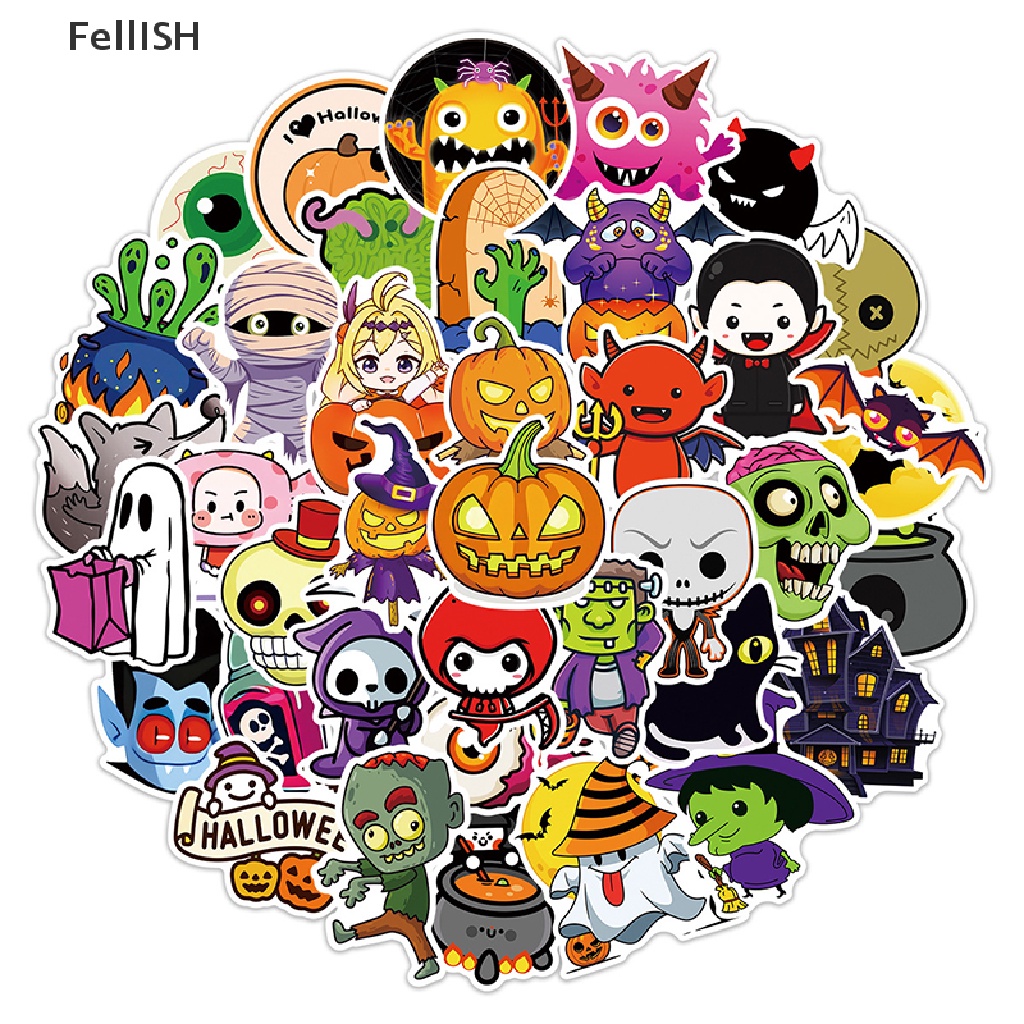Bộ 50 Sticker Họa Tiết Halloween Vui Nhộn Dùng Để Trang Trí Sổ Tay / Cốc Nước 439br