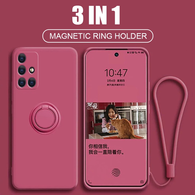 Ốp Điện Thoại Silicon Mềm Chống Sốc Kèm Móc Xỏ Ngón Nam Châm Cho Samsung Galaxy A12 A22 A32 A42 A52 A72 M12 A52S