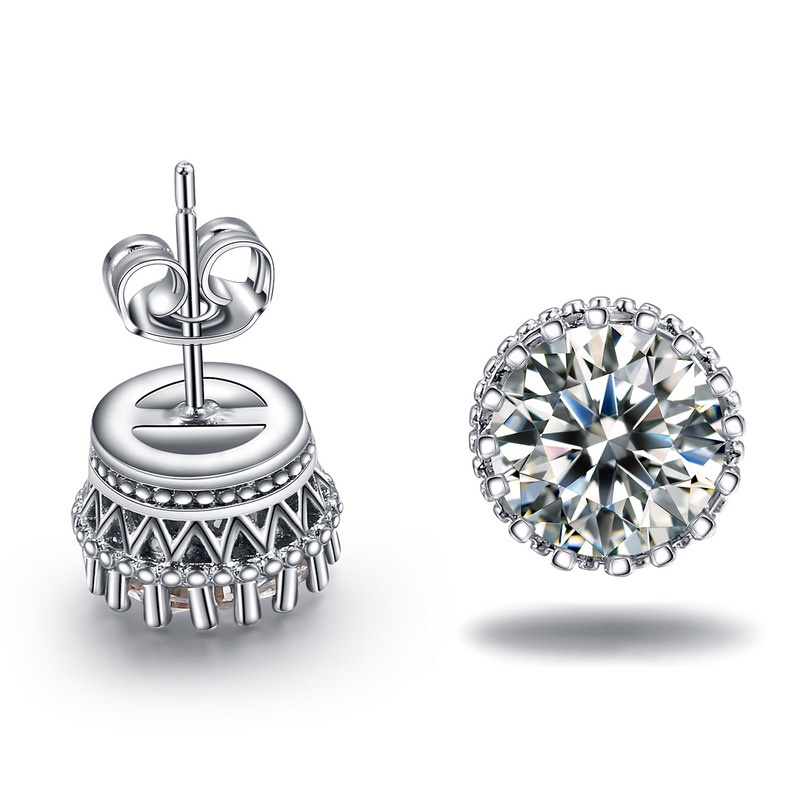 Bông tai mạ bạch kim hình vương miện đính đá Zircon thời trang Hàn Quốc