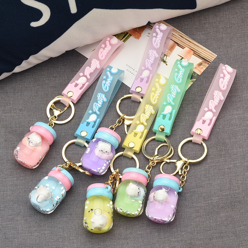 Móc Khóa Hình Chai Sữa Chua Nổi Bằng Acrylic Dễ Thương