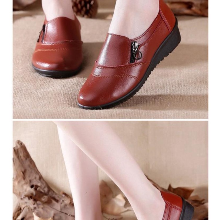 Giày Thể Thao Da Đế Bằng Màu Trắng Thời Trang Cao Cấp Dành Cho Nữ Trung Niên