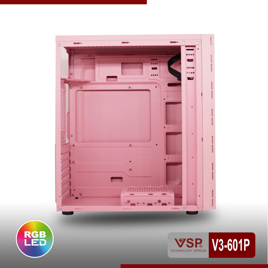 Thùng máy tính Case VSP V3 601P (HỒNG) Gaming Nắp hông nhựa ABS - Chính hãng