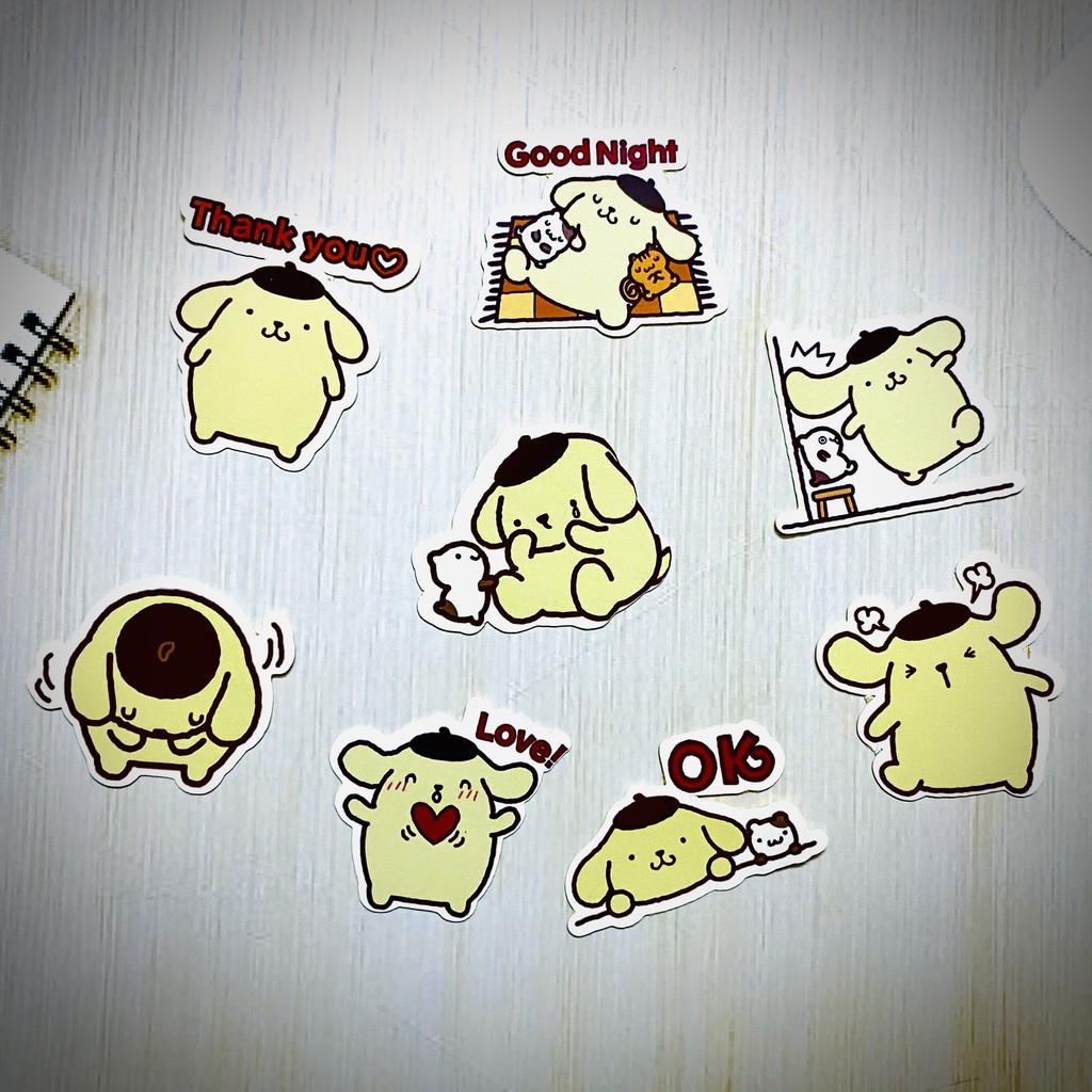 Sticker Animated Pompompurin dán trang trí laptop, máy tính bỏ túi, vali, điện thoại, đàn ghita, hộp bút,..