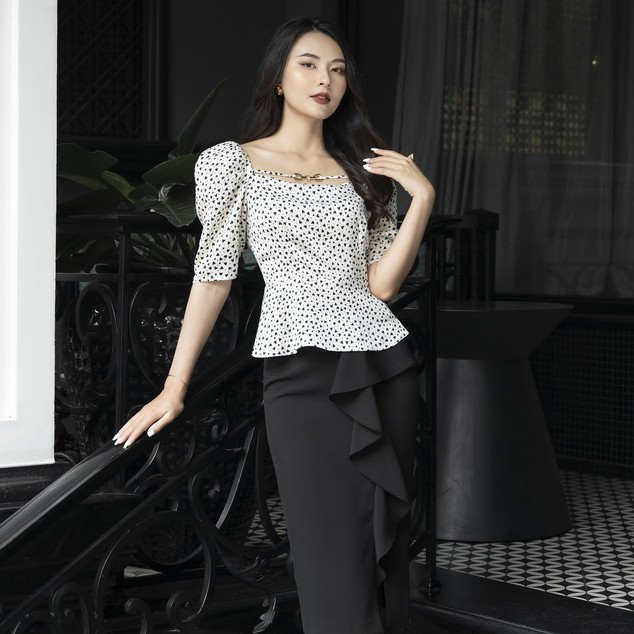 Áo Sơ mi cổ vuông vai chun, đai cổ Emspo SMM2624