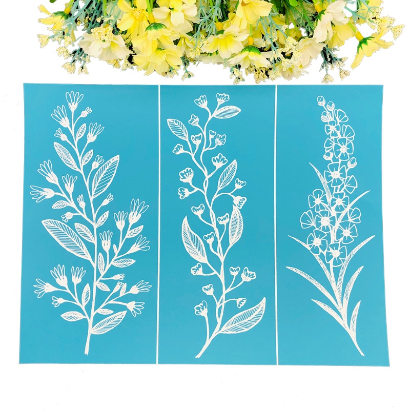 Khuôn Vẽ Hình Lá Hoa Bằng Lụa Tự Dính Có Thể Tái Sử Dụng Trang Trí DIY
