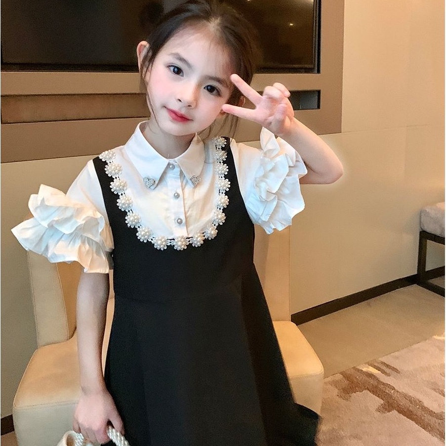 Đầm Công Chúa Giả 2 Mảnh Cổ Cánh Hoa Phong Cách Thời Trang Mới Cho Bé Gái
