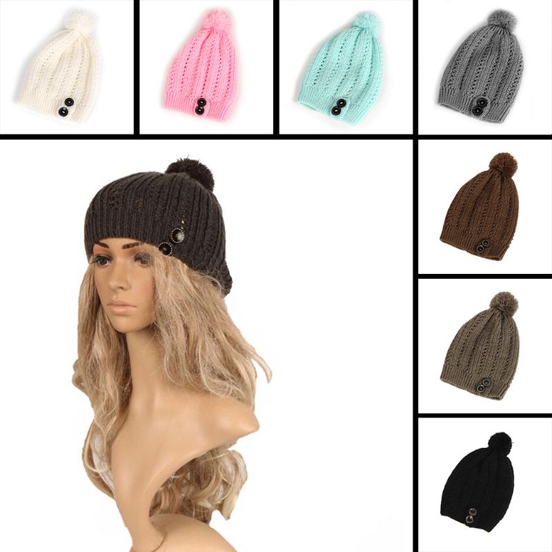 Mũ Beanie Dệt Kim Phối Lông Thú Ấm Áp Thời Trang Mùa Đông Cho Nữ