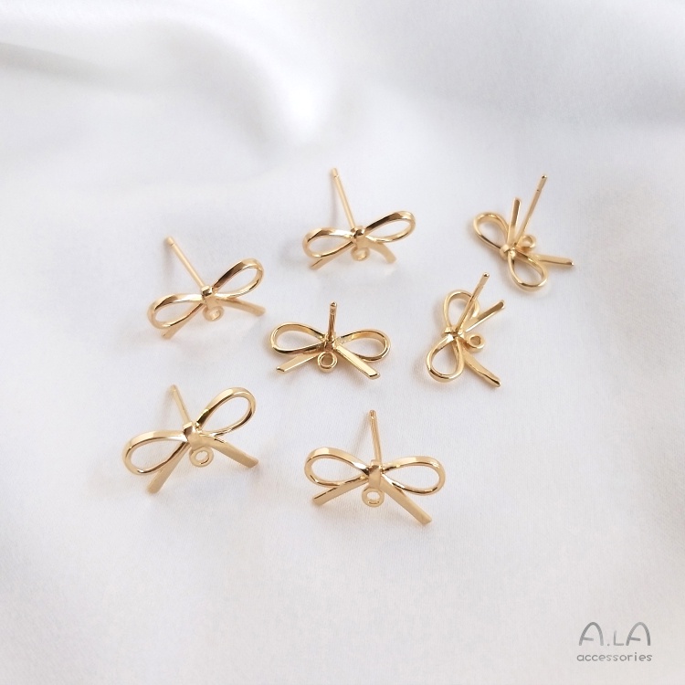 Bông Tai Mạ Vàng 14K Đính Nơ Handmade S925