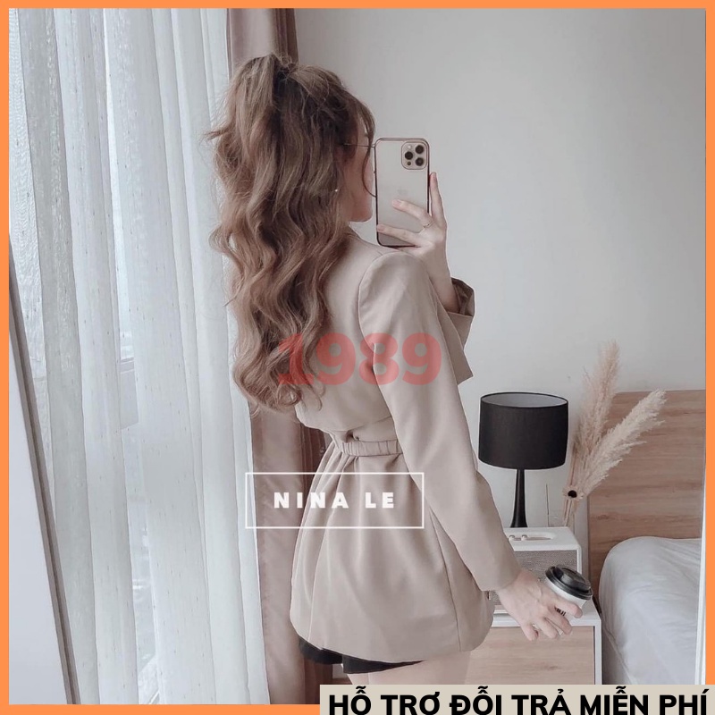 Set áo vest blazer kèm đai màu nâu và đen sang trọng cho nữ THỜI TRANG 1989