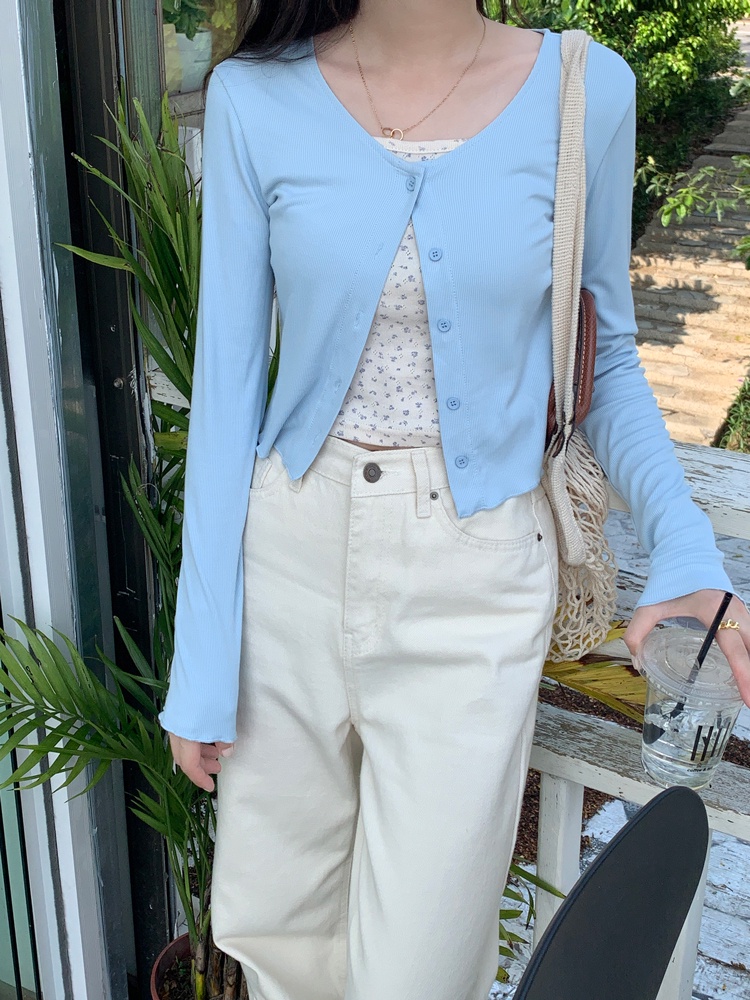 Áo croptop Peppermint mỏng tay dài cổ tròn ôm dáng phong cách thời trang mùa hè cho nữ 53062