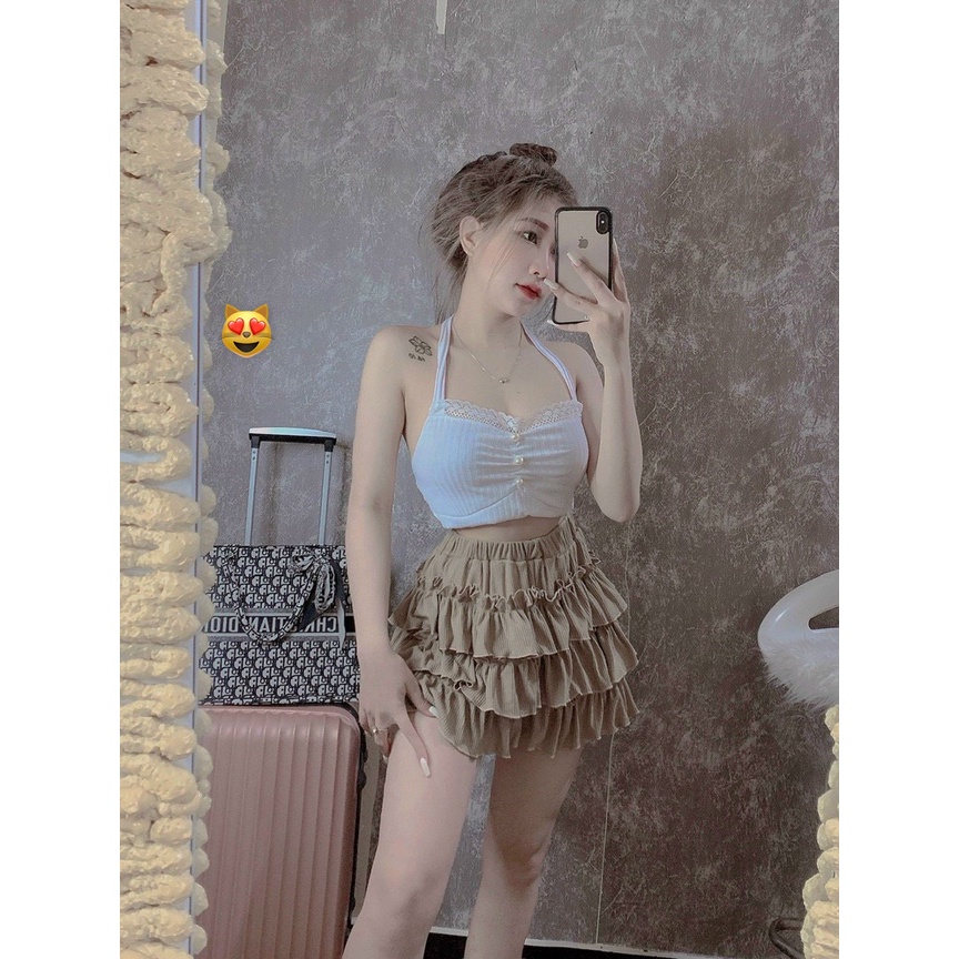 Chân váy nữ thun gân kiểu tầng chữ A dáng ngắn