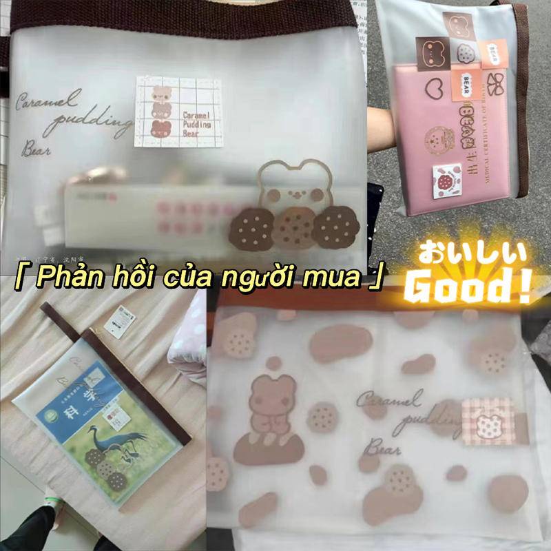 ⭐ iLado ⭐ Túi đựng tài liệu túi đựng bút với túi zip nhỏ tay cầm  A4/A5/B6 Bìa đựng tài liệu trong suốt Little bear Hoạt Hình Khóa Kéo túi đựng tài liệu file Hộp đựng storage dễ thương cute đồ dùng học tập học sinh Chống ẩm và chống bụi