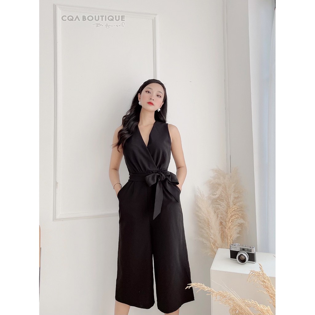 Jumsuit Ống Xuông Cổ Sát Nách Dây Cột Thắt Eo CQA Boutique CQA0020 Màu Đen Chất Liệu Polyester Cao Cấp