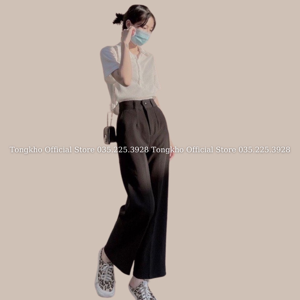 Quần ống rộng bigsize nữ Banamo fashion 2 màu đen nâu khuy cài lưng cao quần ống rộng bigsize 933