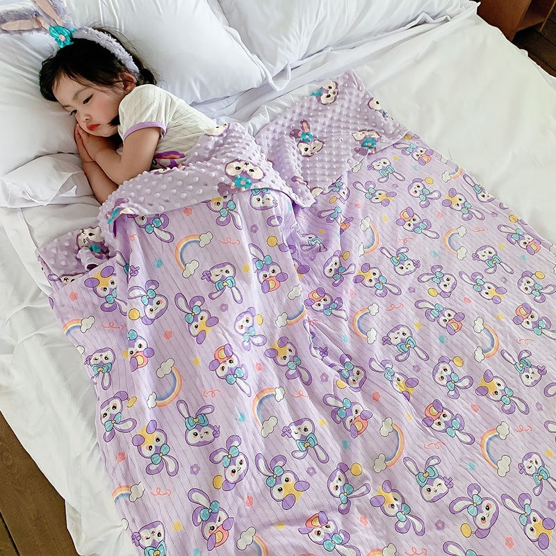 Chăn Hai Mặt Vải Cotton Thoáng Khí In Hoạt Hình Dễ Thương Cho Bé