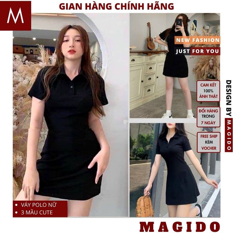 Đầm Polo Nữ 💚váy polo Đen Dáng Ôm Váy Nữ Ngắn Body Ngắn ngắn tay ,phong cách hàn quốc váy ôm cổ đức MAGIDO (ẢNH THẬT)