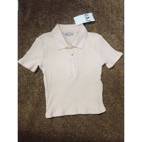 **ZARA** Áo thun polo hồng newtag