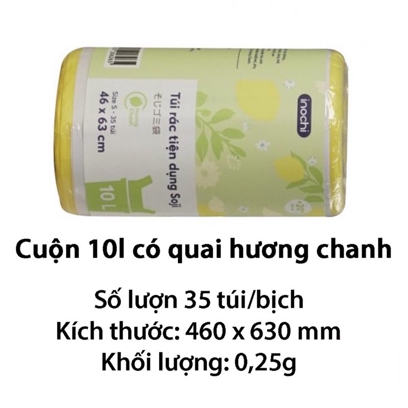 Túi Đựng Rác Tự Huỷ Có Quai Tiện Dụng inochi, Dạng Cuộn Loại 10L 25L 50L, Hương Chanh, Lavender