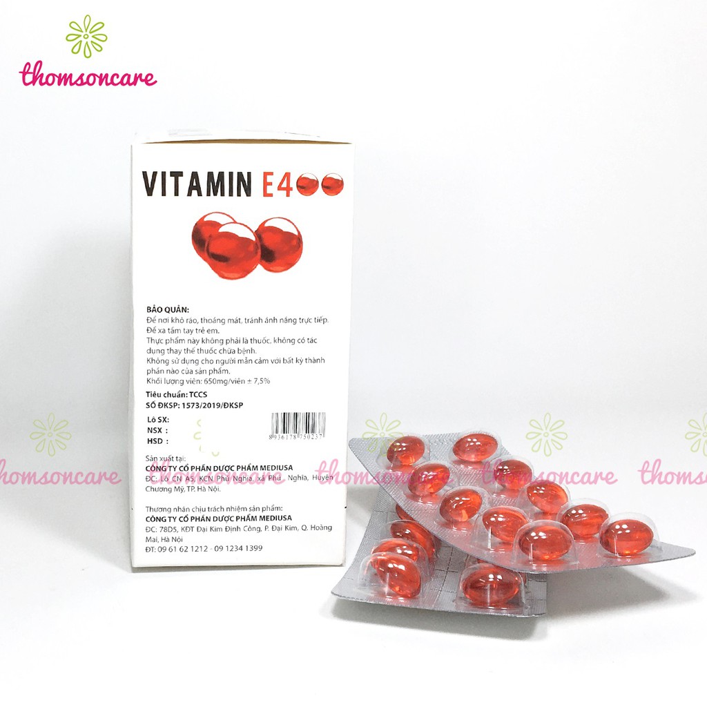 Bổ sung Vitamin E đỏ 400 IU, hỗ trợ làm đẹp da, ngăn ngừa lão hóa, có thêm lô hội, tương tự E đỏ Nga Hộp 100 viên