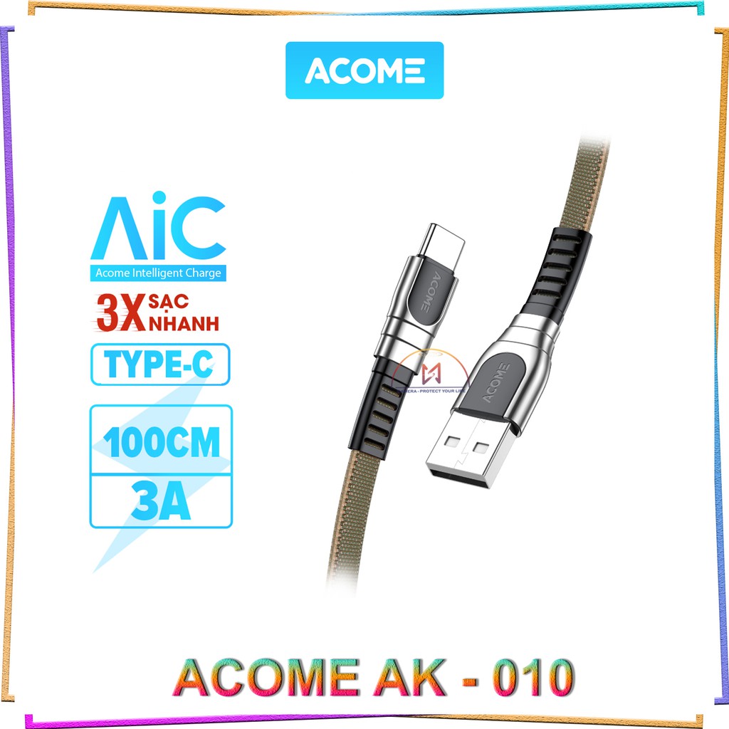 ACOME Dây Sạc Nhanh AKL010/AKC010/AKM010 2.4A Cổng Kết Nối Lightning/Type C/ Micro Tương Thích Với Các Dòng IOS/Android